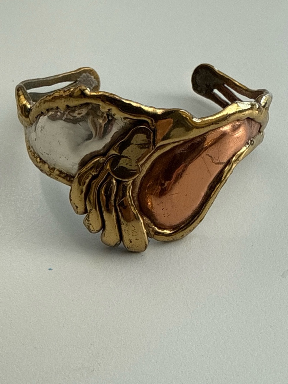 vintage Brutalist multi-metal cuff bracelet